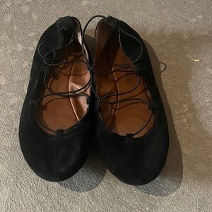 Lucky Brand Black Suede Lace-Up Ballet Flats